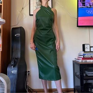 Green faux leather dress